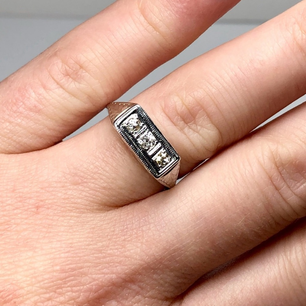 14K White Gold 0.15TCW Natural DIAMONDS Filigree Ring 2.57g - Picture 2 of 7